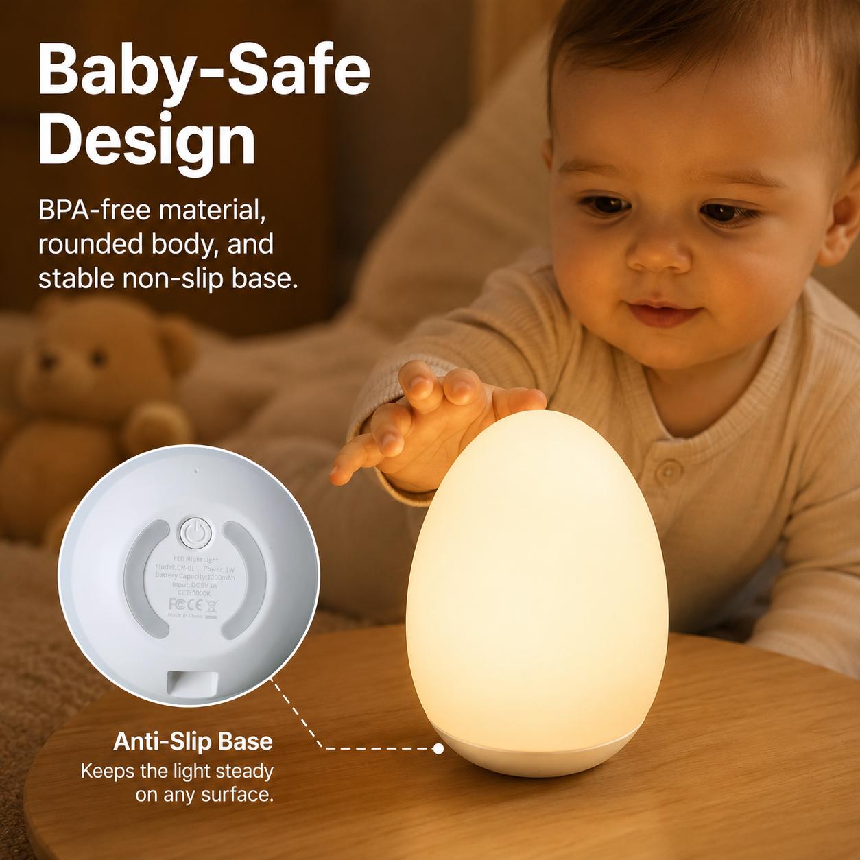Night Light for Kids, Egg Light for Nursery with 7 RGB Colors Changeable & Stepless Dimming, Rechargeable Tap Light & Touch Control - Baby items, Interior decoration |Mother&rsquo;s Day Special, Summervibes Usb Charging Lamp Wireless Portable Lamp