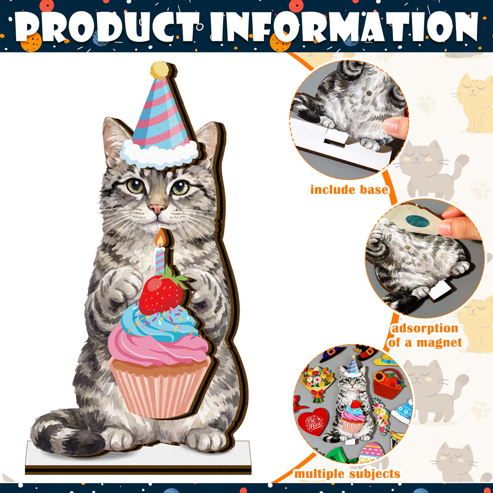 Gejoy Halloween Cat Sign Gift Interchangeable Sign Cute Cat Ornaments Wooden Sign Desk Decor Pet Decor with Magnet Detachable Hats for Summer Halloween Autumn Holiday Seasonal Birthday Party, Gift for Pet Owning Families and Cat Lovers Gejoy Halloween Cat Sign Gift Interchangeable Sign Cute Cat Ornaments Wooden Sign Desk Decor Pet Decor with Magnet Detachable Hats for Summer Halloween Autumn Holiday Seasonal Birthday Party, Gift for Pet Owning Families and Cat Lovers