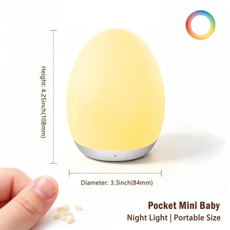 Night Light for Kids, Egg Light for Nursery with 7 RGB Colors Changeable & Stepless Dimming
