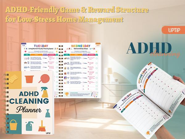 UPTIP ADHD Cleaning Planner for Adults, Home Organization Notebook, Cleaning Checklist, Daily Weekly Monthly Planner, Declutter Workbook, Habit Tracker, Time Blocking & Reward System, Back to School College Supplies Stationery