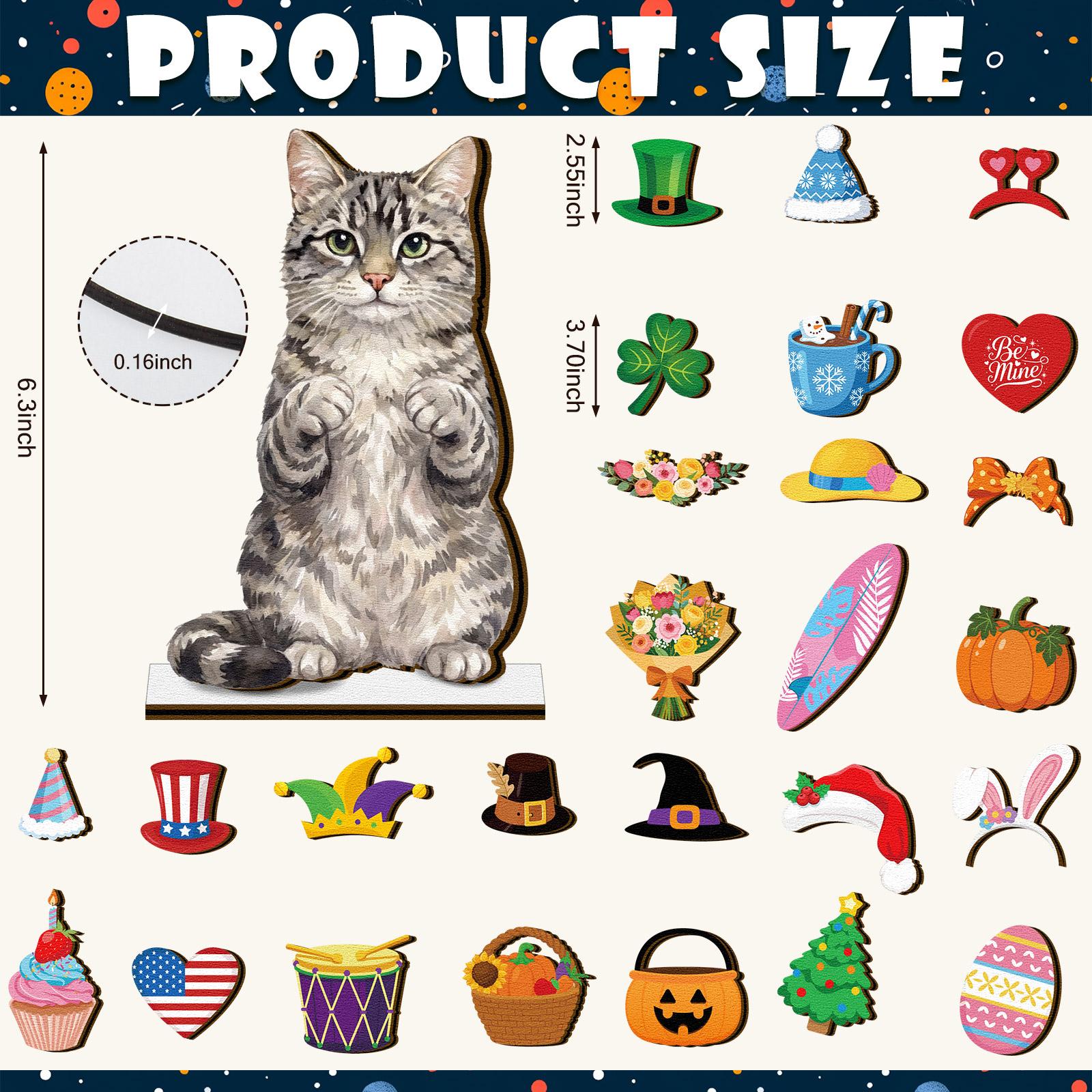 Gejoy Halloween Cat Sign Gift Interchangeable Sign Cute Cat Ornaments Wooden Sign Desk Decor Pet Decor with Magnet Detachable Hats for Summer Halloween Autumn Holiday Seasonal Birthday Party, Gift for Pet Owning Families and Cat Lovers Gejoy Halloween Cat Sign Gift Interchangeable Sign Cute Cat Ornaments Wooden Sign Desk Decor Pet Decor with Magnet Detachable Hats for Summer Halloween Autumn Holiday Seasonal Birthday Party, Gift for Pet Owning Families and Cat Lovers