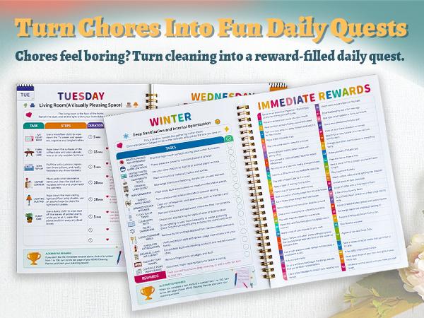 UPTIP ADHD Cleaning Planner for Adults, Home Organization Notebook, Cleaning Checklist, Daily Weekly Monthly Planner, Declutter Workbook, Habit Tracker, Time Blocking & Reward System, Back to School College Supplies Stationery