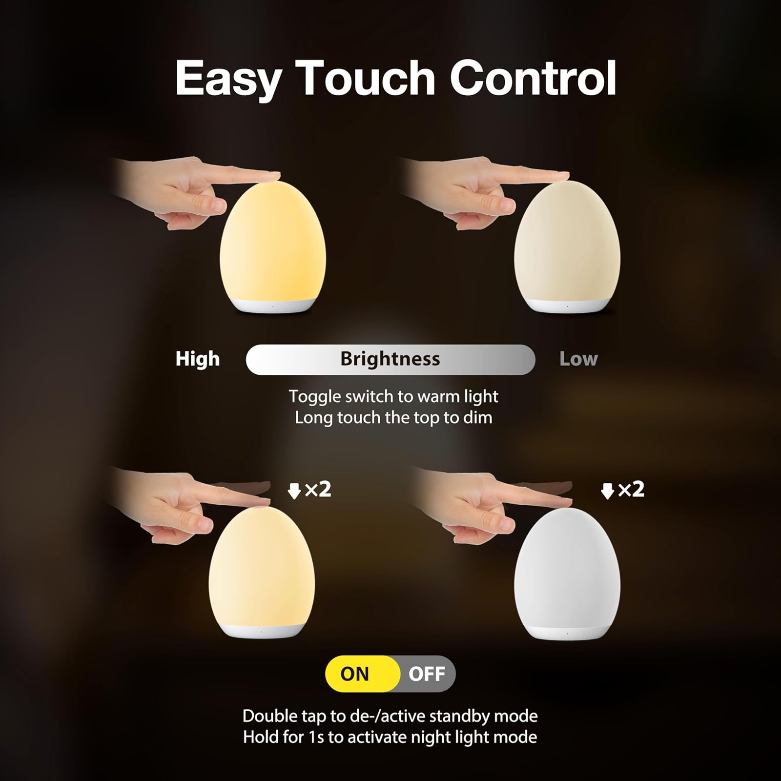 Night Light for Kids, Egg Light for Nursery with 7 RGB Colors Changeable & Stepless Dimming, Rechargeable Tap Light & Touch Control - Baby items, Interior decoration |Mother&rsquo;s Day Special, Summervibes Usb Charging Lamp Wireless Portable Lamp