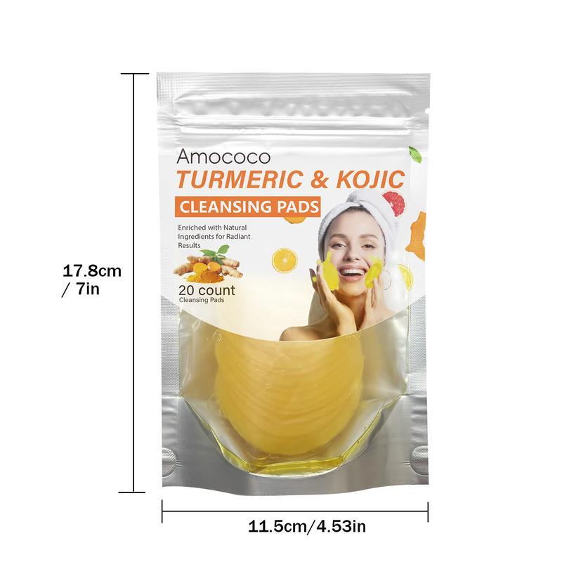 Turmeric & Kojic Acid Cleansing Pads - 20pcs Normal Skin Gentle Facial Cleanser Pads, Deep Clean, Soft Texture, Multi-Pack Skincare for Comfortable Use