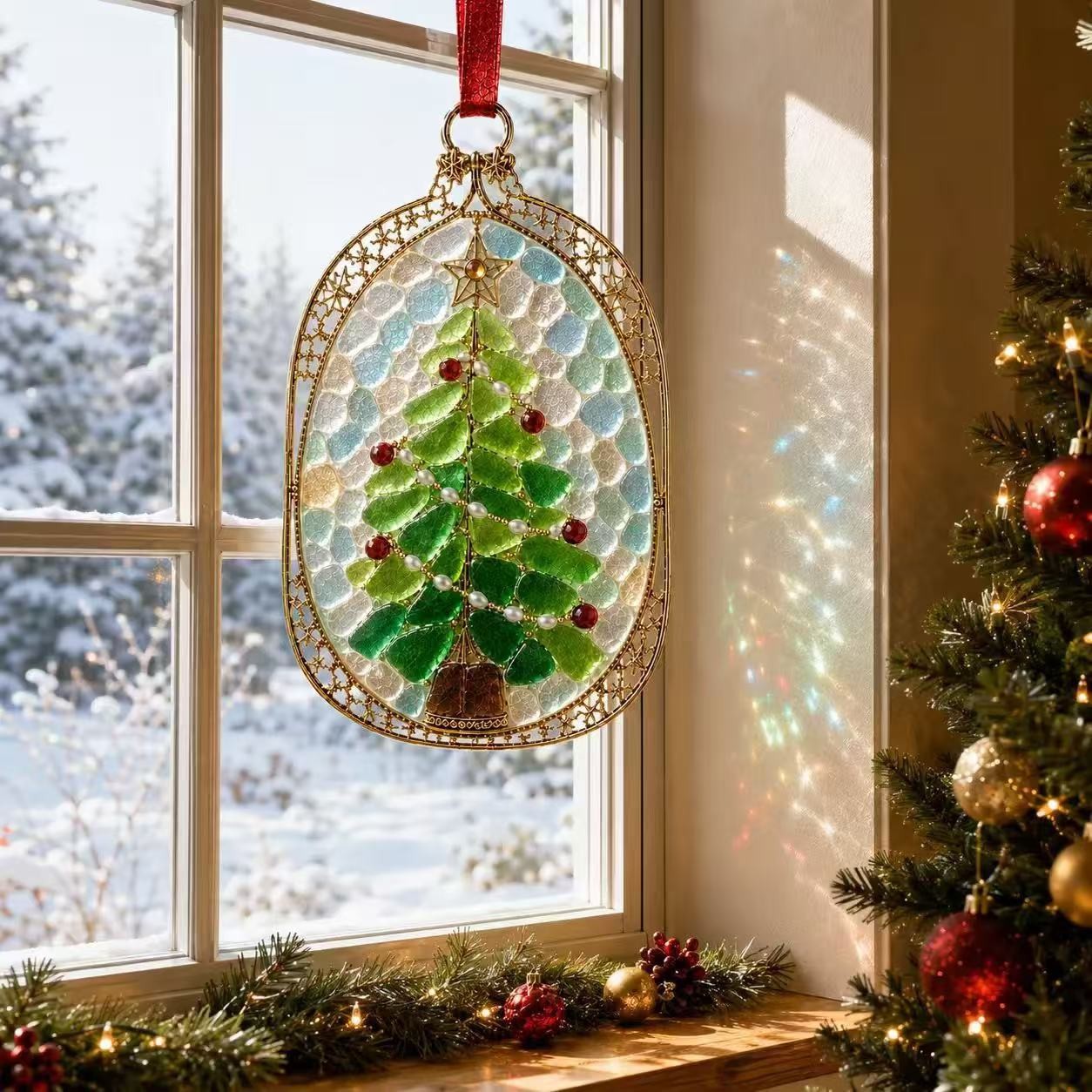 Christmas Stained Glass-Style Acrylic Suncatcher