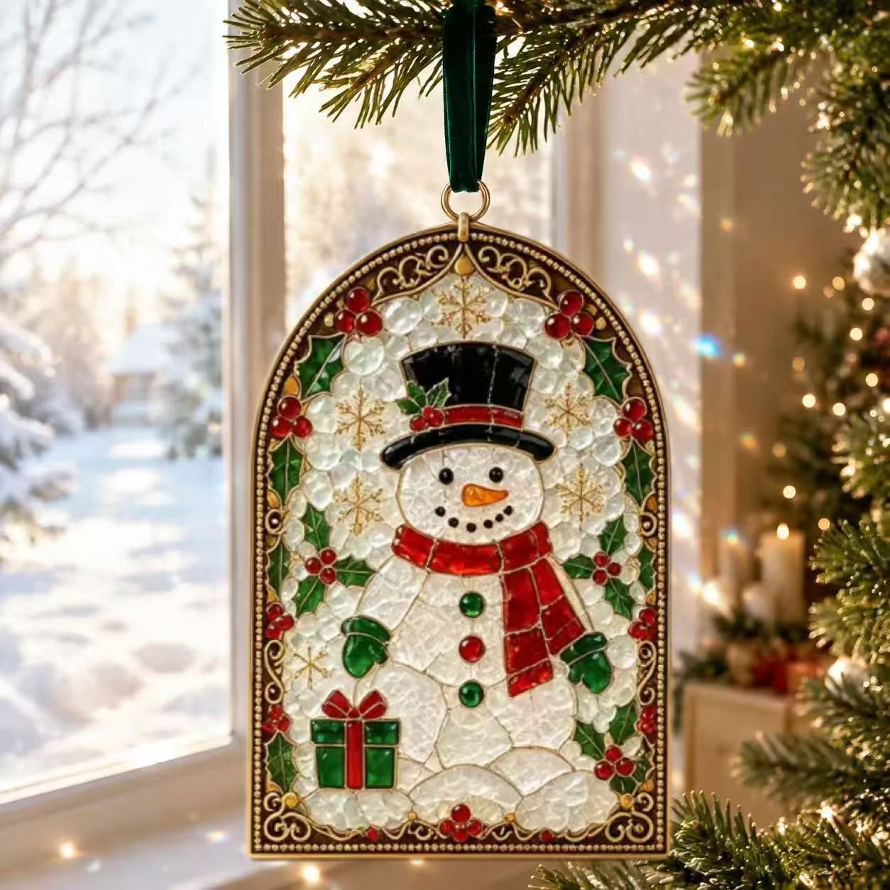 Christmas Stained Glass-Style Acrylic Suncatcher