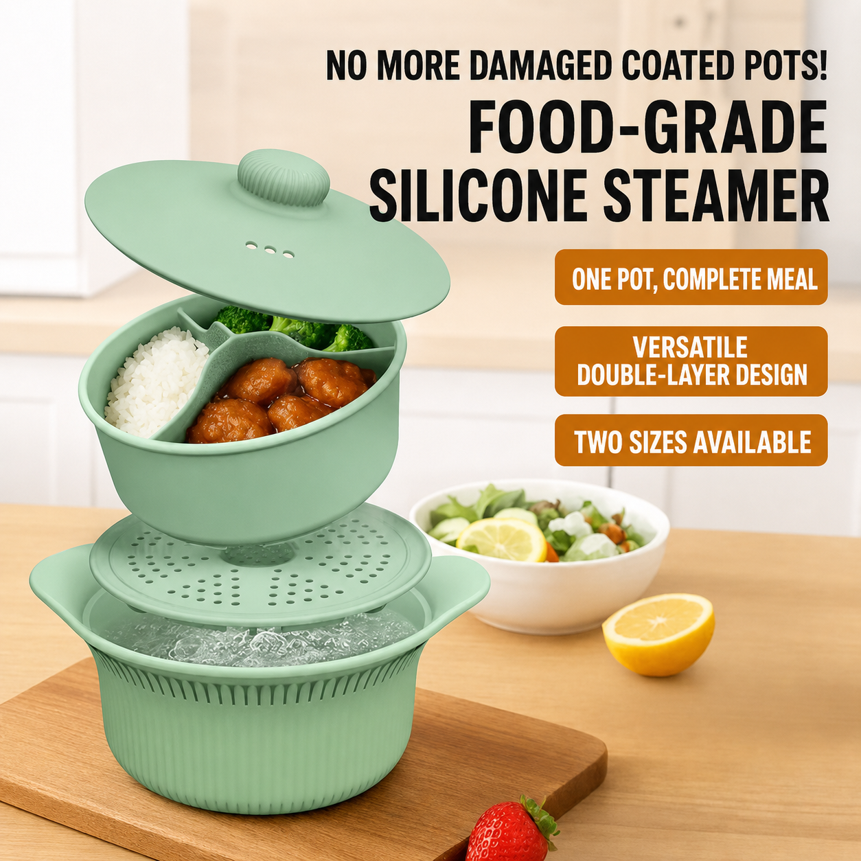 Food grade silicone steamer soup pan household size microwave air fryer pan mat with lid reduce fat steam rice steaming dishes