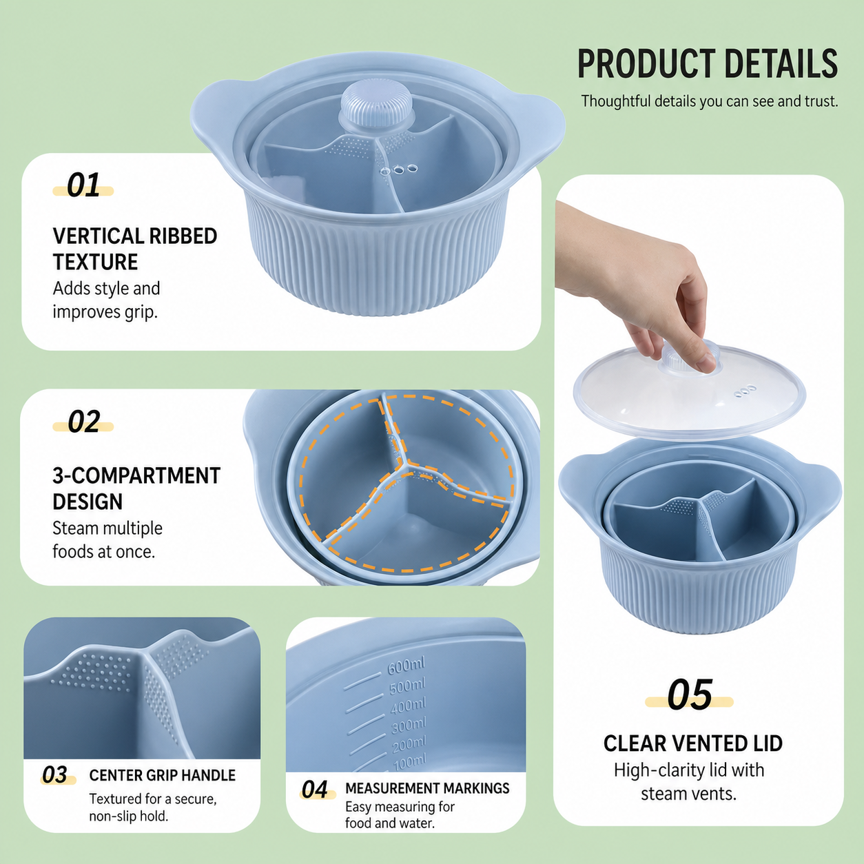 Food grade silicone steamer soup pan household size microwave air fryer pan mat with lid reduce fat steam rice steaming dishes