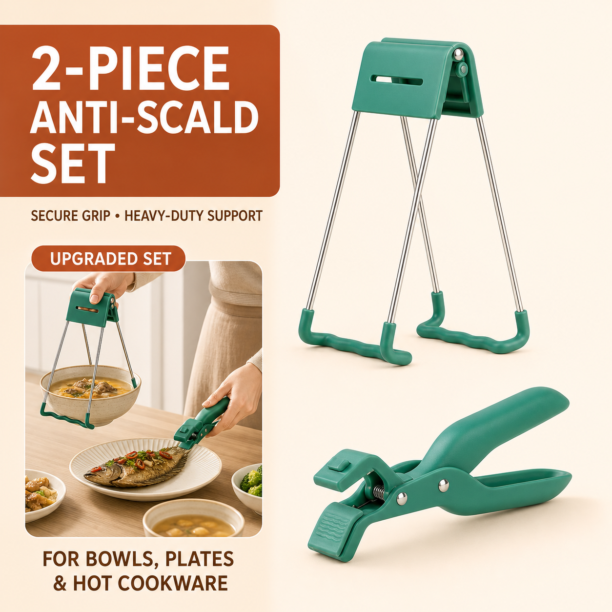 Hot Plate Gripper, Multi-Purpose Anti-Scald Tool for Bowls, Plates, Pans, Serving as Holder, Clip, Tongs, Clamp in Kitchen