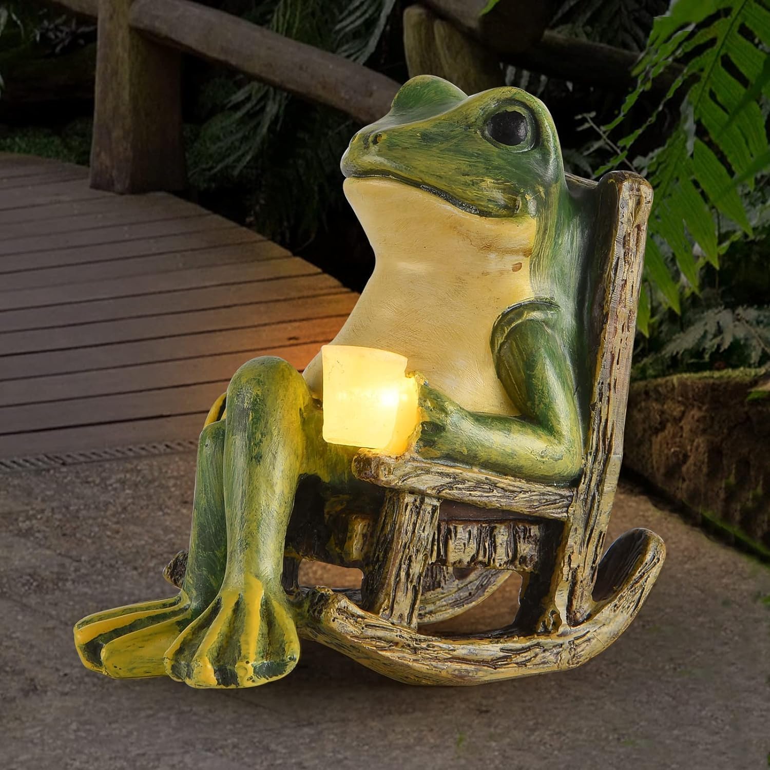 Mini Garden Statue Mom Dad Gifts Home Decorations Fairy Garden Accessories Outdoor Lights Solar Garden Frog Decor Art Housewarming Gift for Patio,Yard,Lawn Ornament