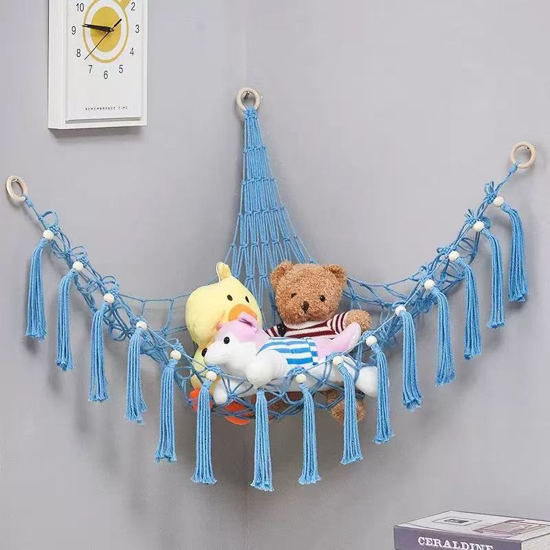 Plush Toy Hammock 60in Hangable Boho Stuffed Animal Corner Hanging Net Practical Cotton Organiser for Bedroom Nursery Decoration Ornaments