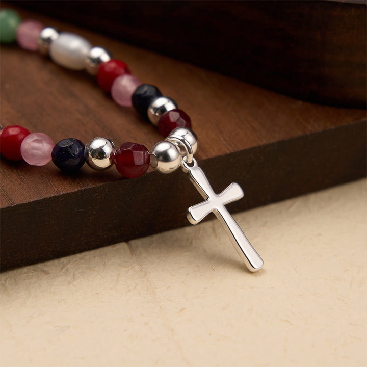 Colorful Beaded Necklace with Simple Cross Pendant