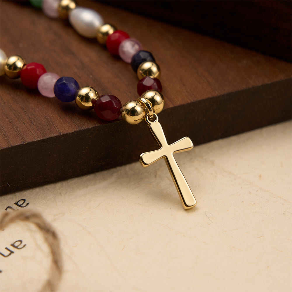 Colorful Beaded Necklace with Simple Cross Pendant