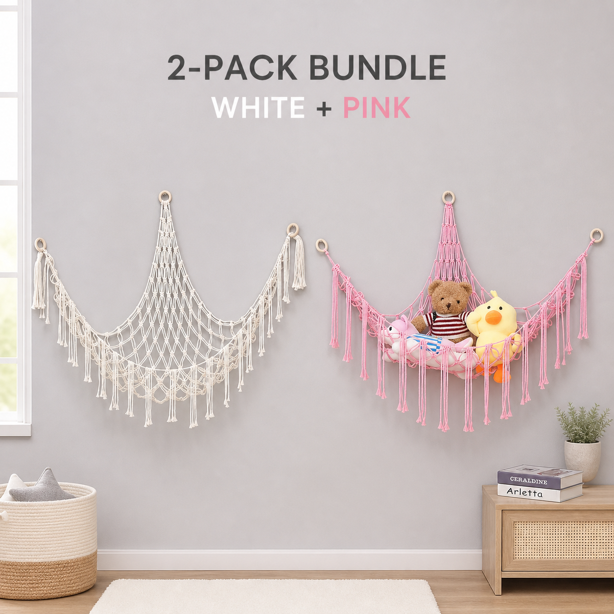 Plush Toy Hammock 60in Hangable Boho Stuffed Animal Corner Hanging Net Practical Cotton Organiser for Bedroom Nursery Decoration Ornaments