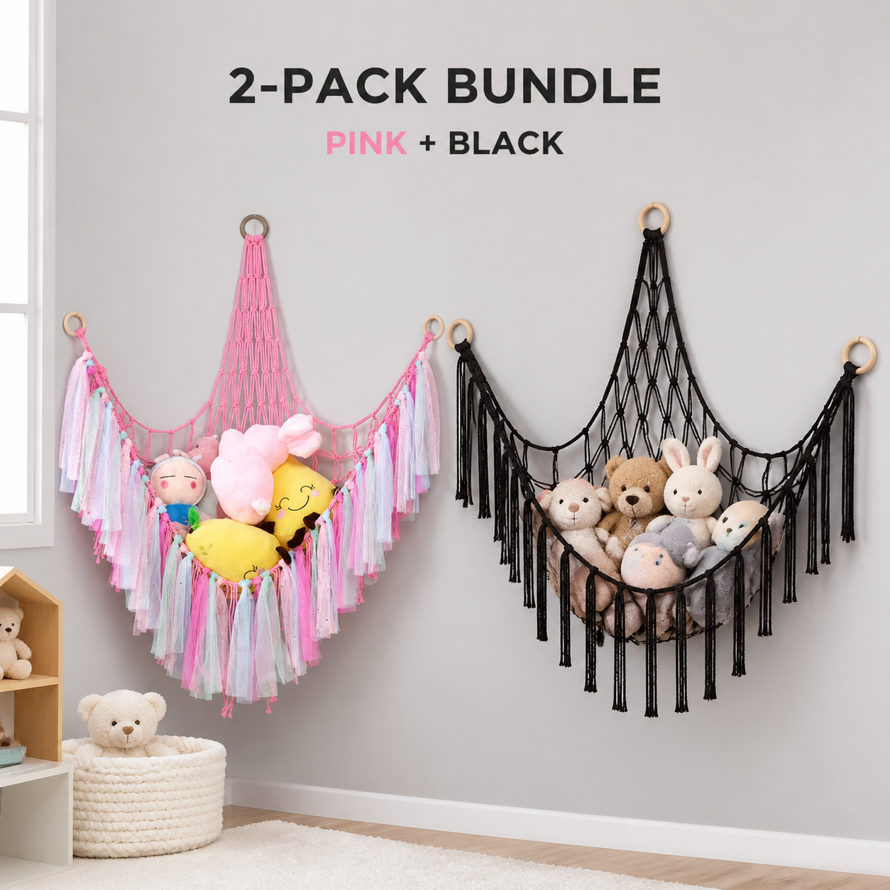 Plush Toy Hammock 60in Hangable Boho Stuffed Animal Corner Hanging Net Practical Cotton Organiser for Bedroom Nursery Decoration Ornaments