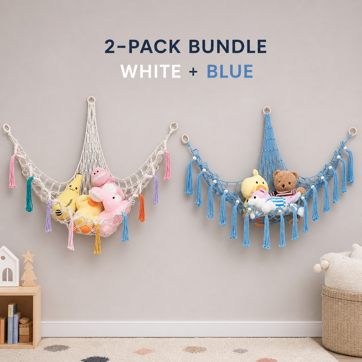 Plush Toy Hammock 60in Hangable Boho Stuffed Animal Corner Hanging Net Practical Cotton Organiser for Bedroom Nursery Decoration Ornaments