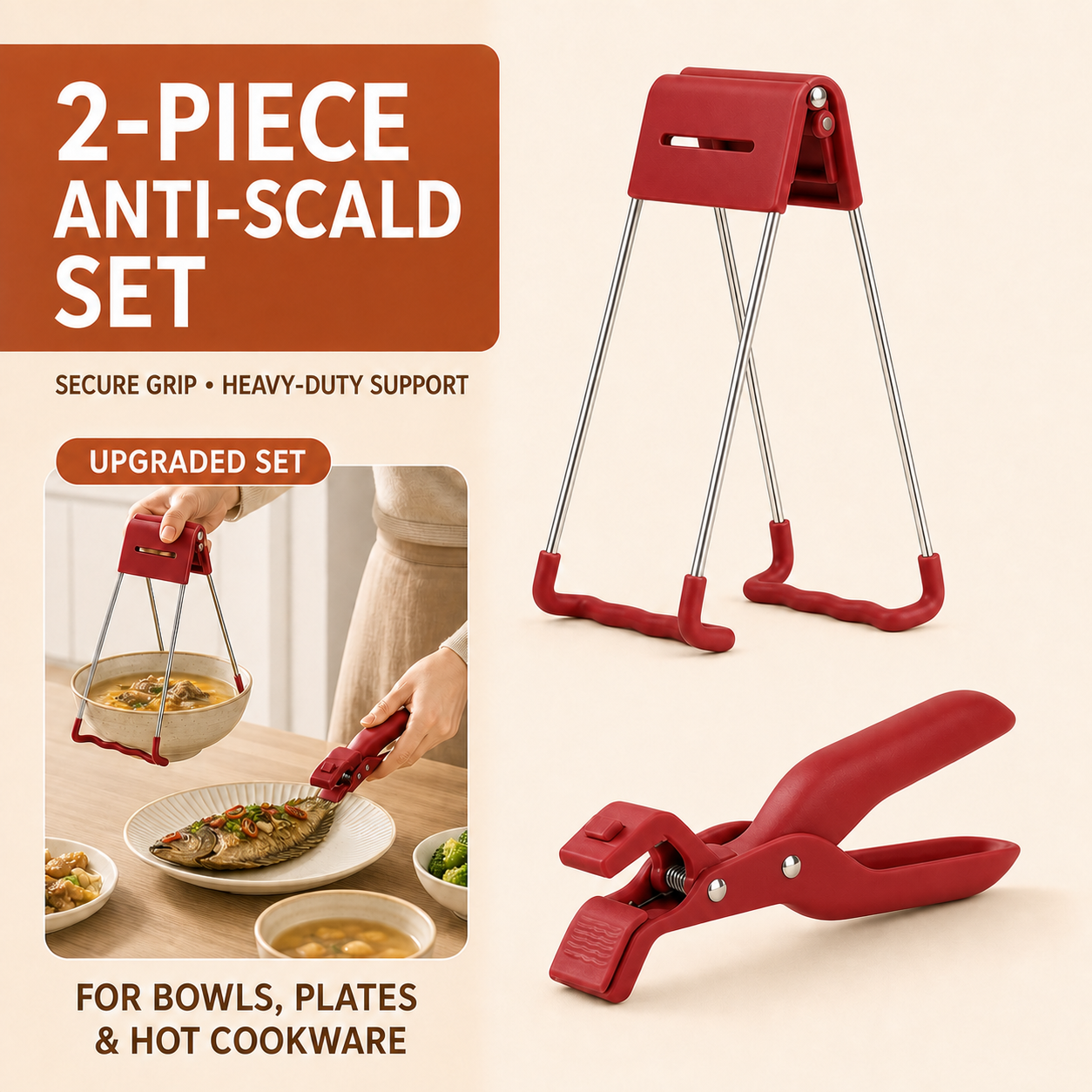 Hot Plate Gripper, Multi-Purpose Anti-Scald Tool for Bowls, Plates, Pans, Serving as Holder, Clip, Tongs, Clamp in Kitchen