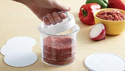 Hamburger Press Patty Maker - Non-Stick Burger Mold Shaper with Freezer Storage Container - 12-Piece Set with 8-Layer Plastic Discs for BBQ Grill