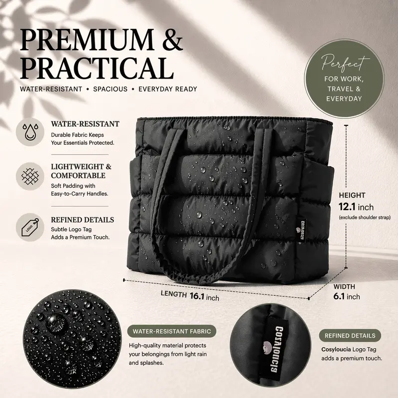 Cute Puffer Tote Bag for Women Interior Laptop Shoulder Handbag,  Tote Bag for Work with Multiple Compartments for Travel , Work and School