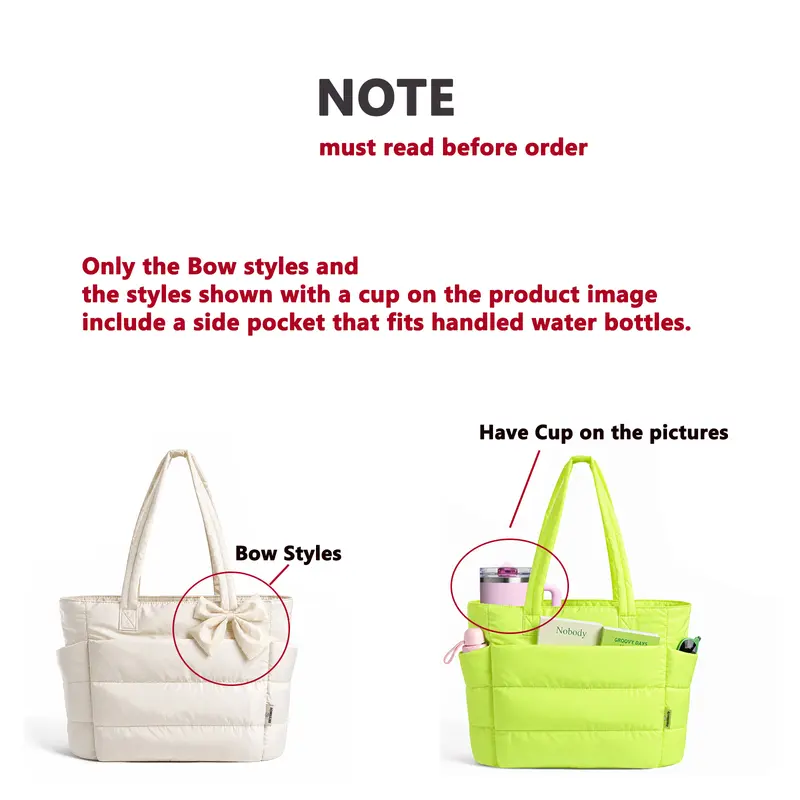 Cute Puffer Tote Bag for Women Interior Laptop Shoulder Handbag,  Tote Bag for Work with Multiple Compartments for Travel , Work and School