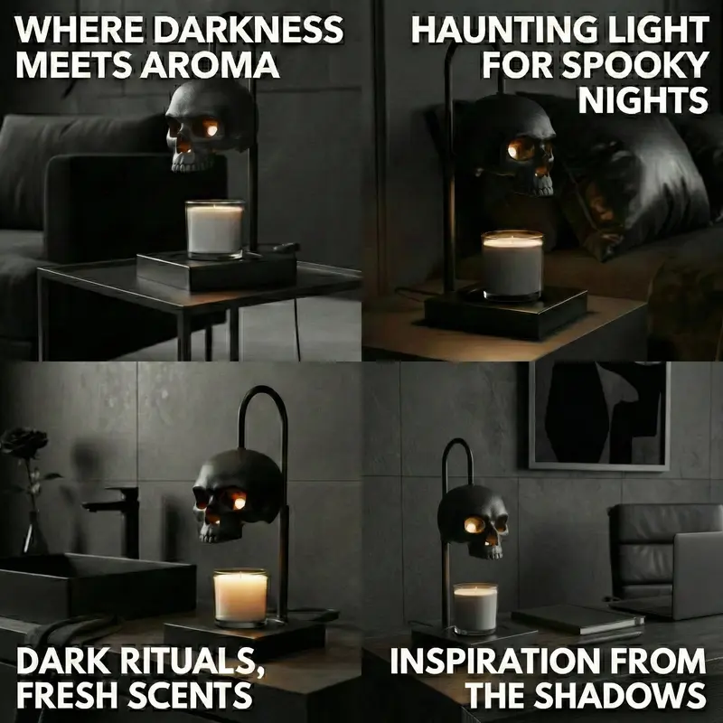 Skull Candle Warmer Lamp with Timer & Dimmer – Adjustable Height Gothic Candle Lamp (Candles Not Included)