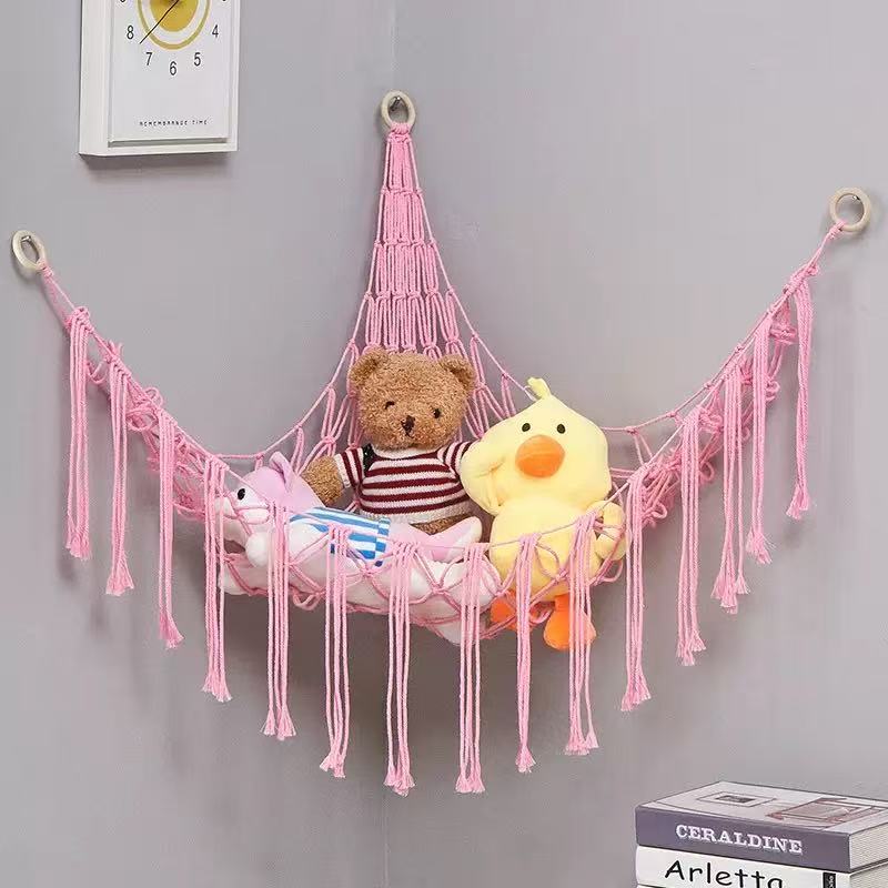 Plush Toy Hammock 60in Hangable Boho Stuffed Animal Corner Hanging Net Practical Cotton Organiser for Bedroom Nursery Decoration Ornaments