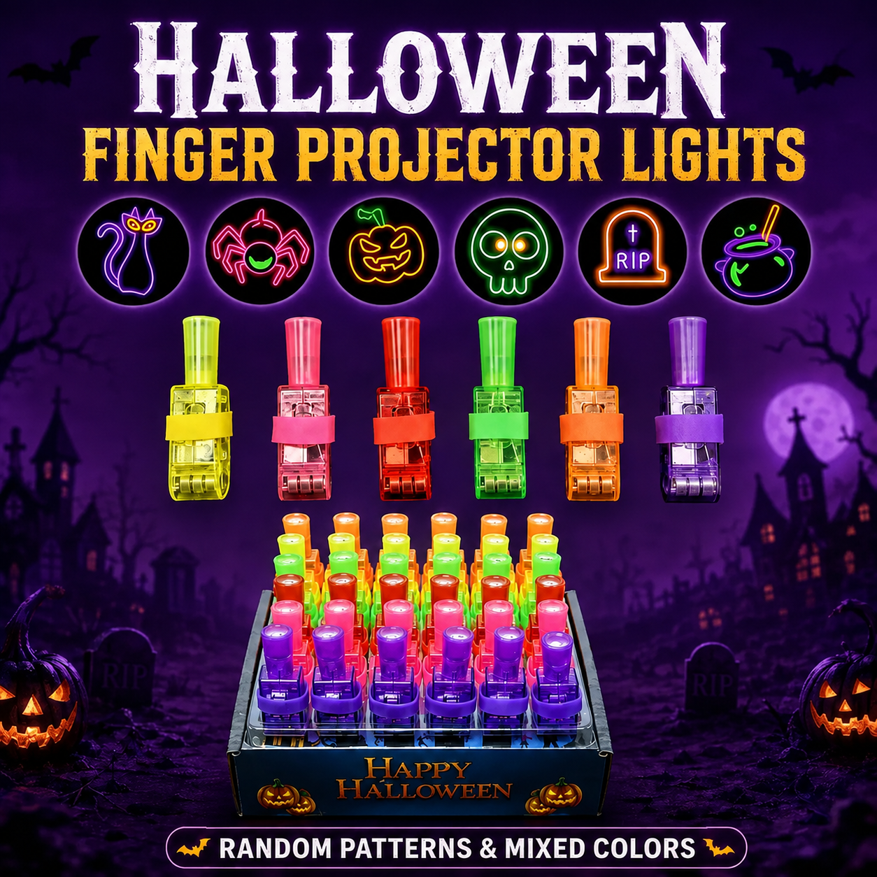 👻🎃 Halloween Finger Projector Rings – LED Party Favors for Kids