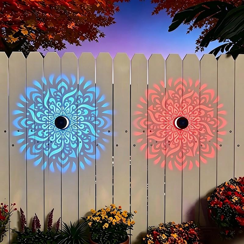 Solar Mandala Projector Wall Lights – Waterproof Outdoor Fence Decor Light