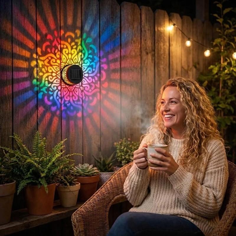 Solar Mandala Projector Wall Lights – Waterproof Outdoor Fence Decor Light