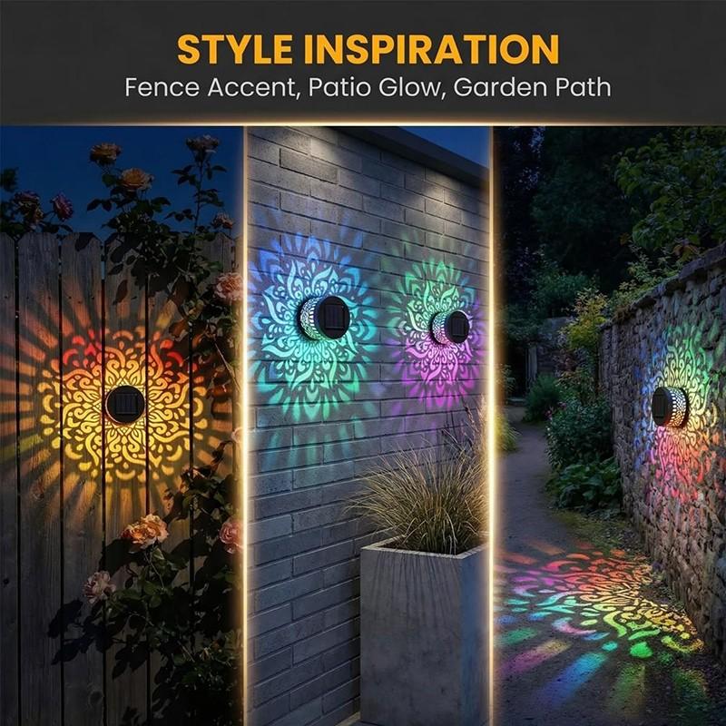 Solar Mandala Projector Wall Lights – Waterproof Outdoor Fence Decor Light