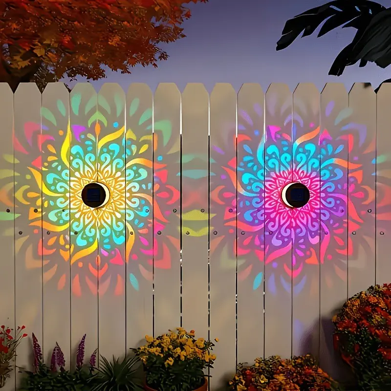 Solar Mandala Projector Wall Lights – Waterproof Outdoor Fence Decor Light