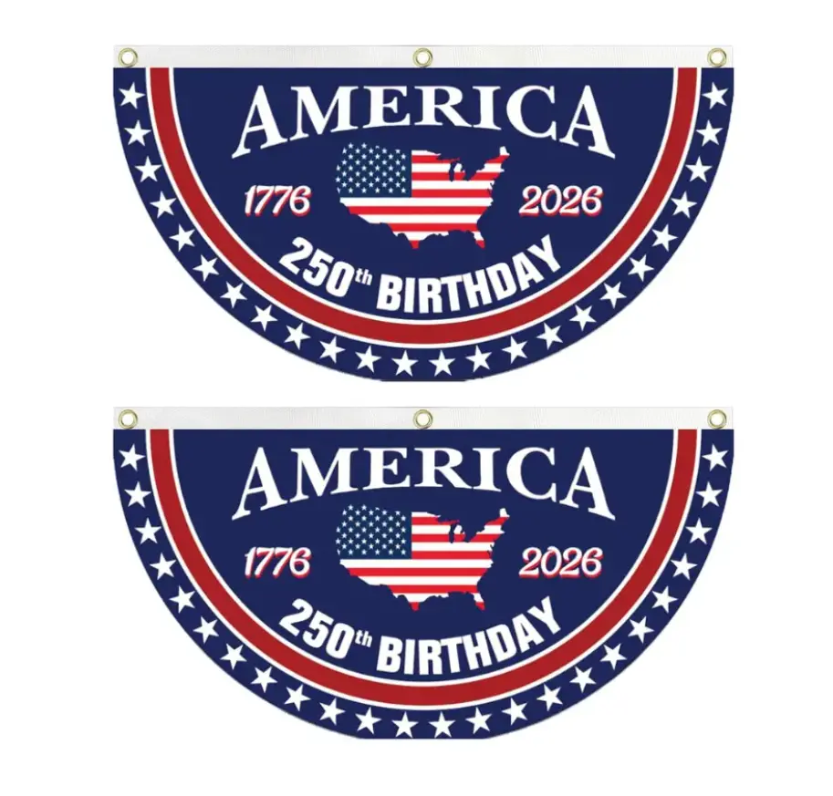 USA 250th Birthday Patriotic Semicircle Flag Banner – 1776–2026 Independence Day Porch Bunting Decor