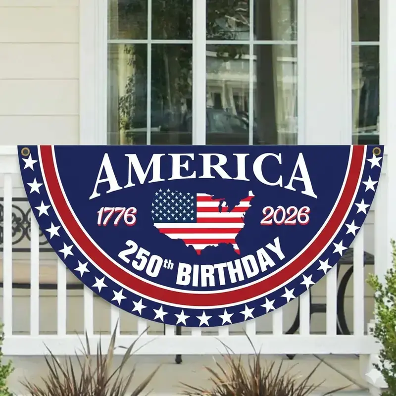 USA 250th Birthday Patriotic Semicircle Flag Banner – 1776–2026 Independence Day Porch Bunting Decor