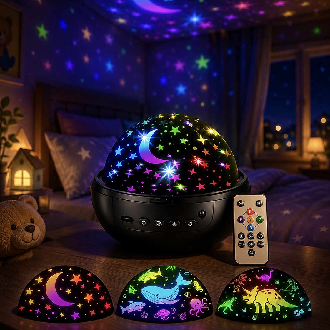 Kids Star Projector Night Light with Remote & 3 Films