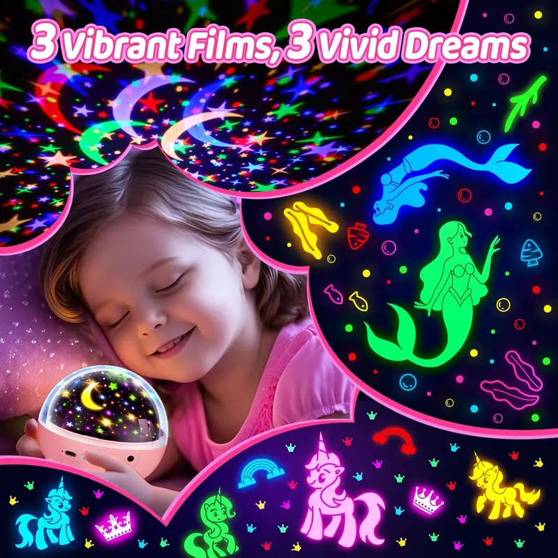 Kids Star Projector Night Light with Remote & 3 Films