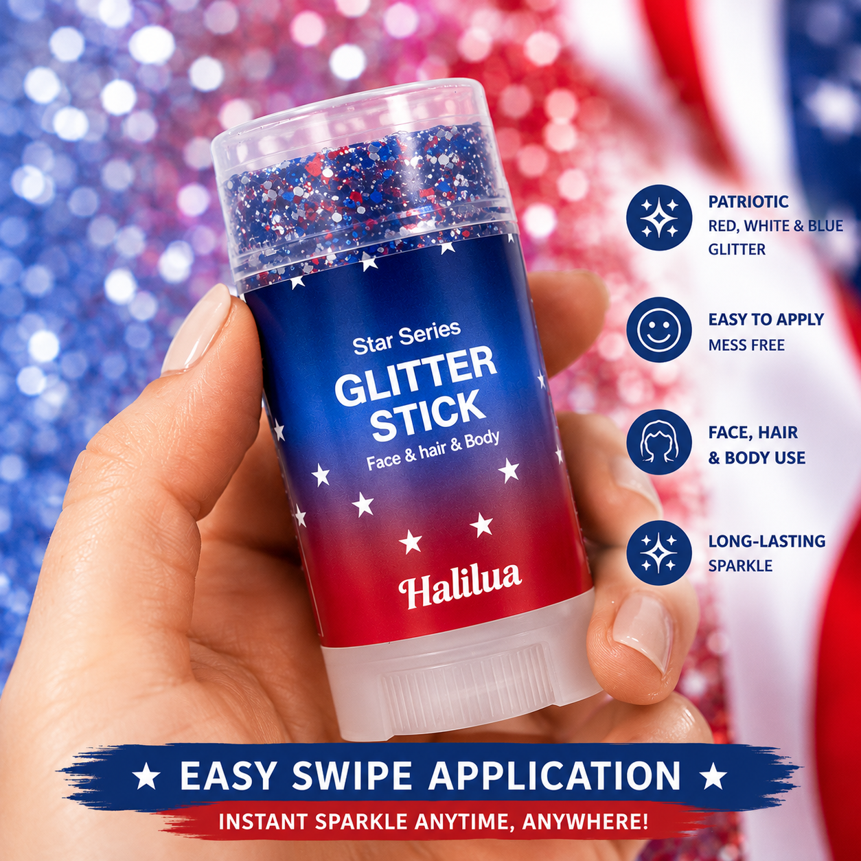 4th of July Glitter Stick – Red, White & Blue Sparkle