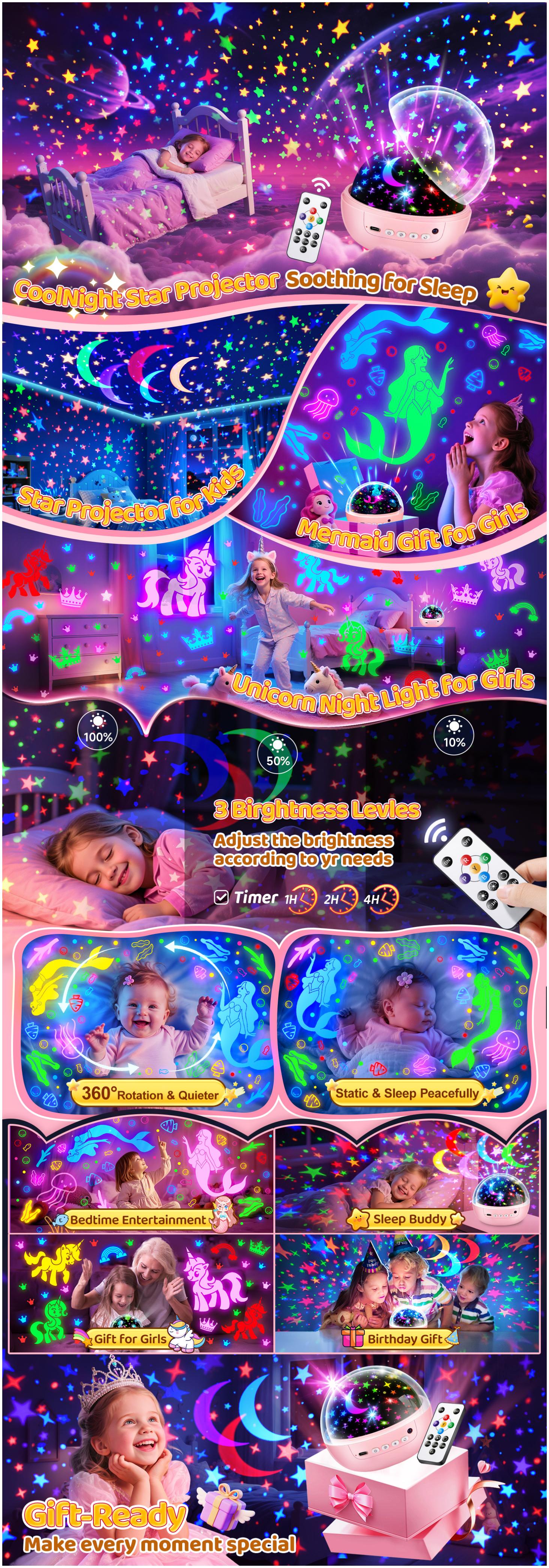 OneFire Night Light for Kids ball 93 Lighting+3 Films Kids Night Light Projector,Remote+Dimmable Star Projector dinosaur toys 360° Ceiling Stars Glow in The Dark Stars,Christmas Gifts for 4 Year Old Boy Birthday Gift Remote Controlled