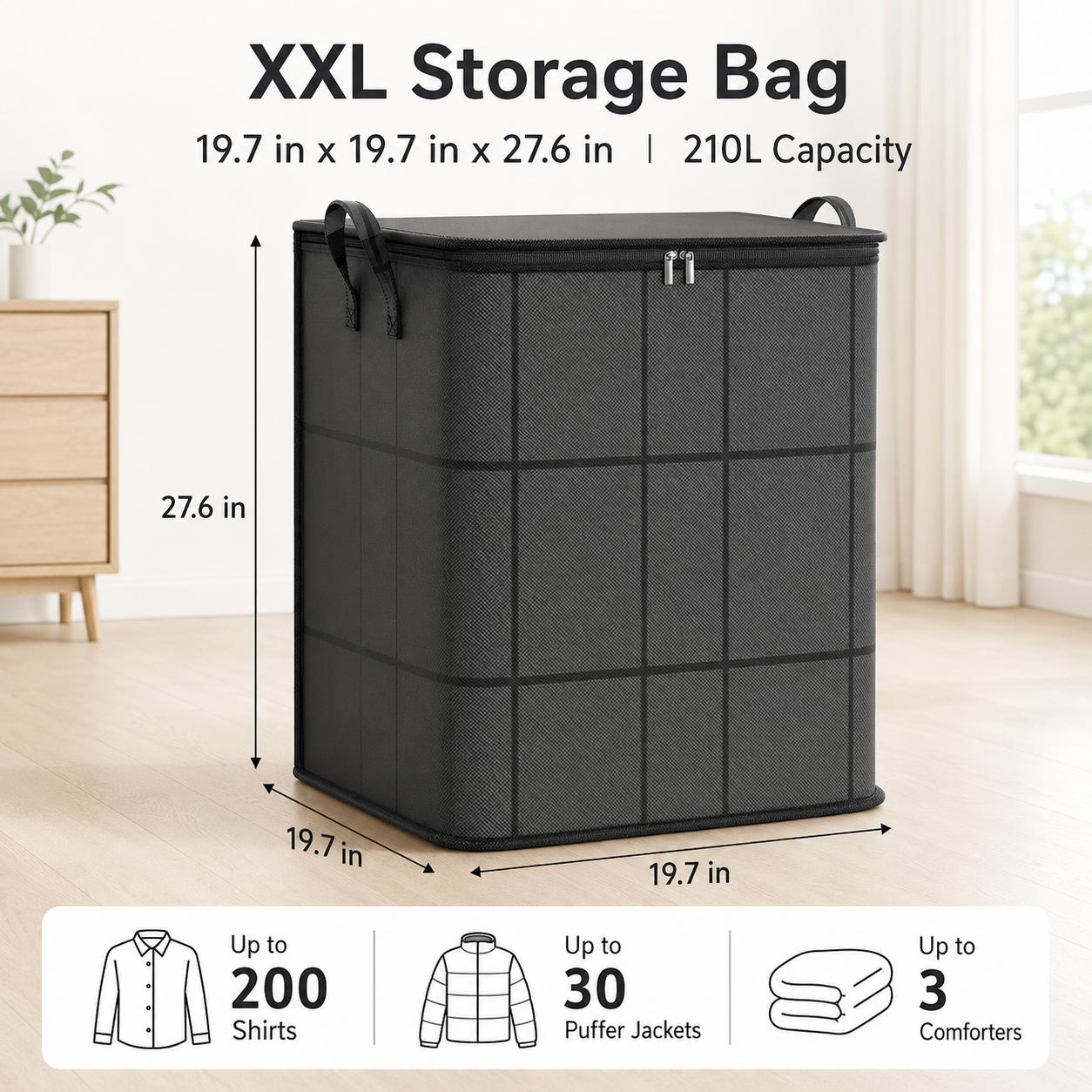 Spacious Moving Storage Bin, Zippered Organizer for Quilts, Bedding & Sweaters, Large Capacity Fabric Bag for Moving Day, Closet & Bedroom Use