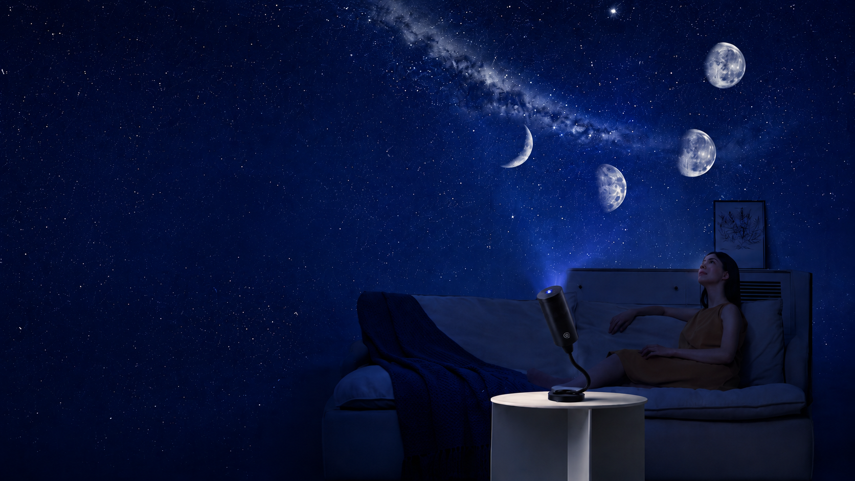 Galaxy projector creating a relaxing room