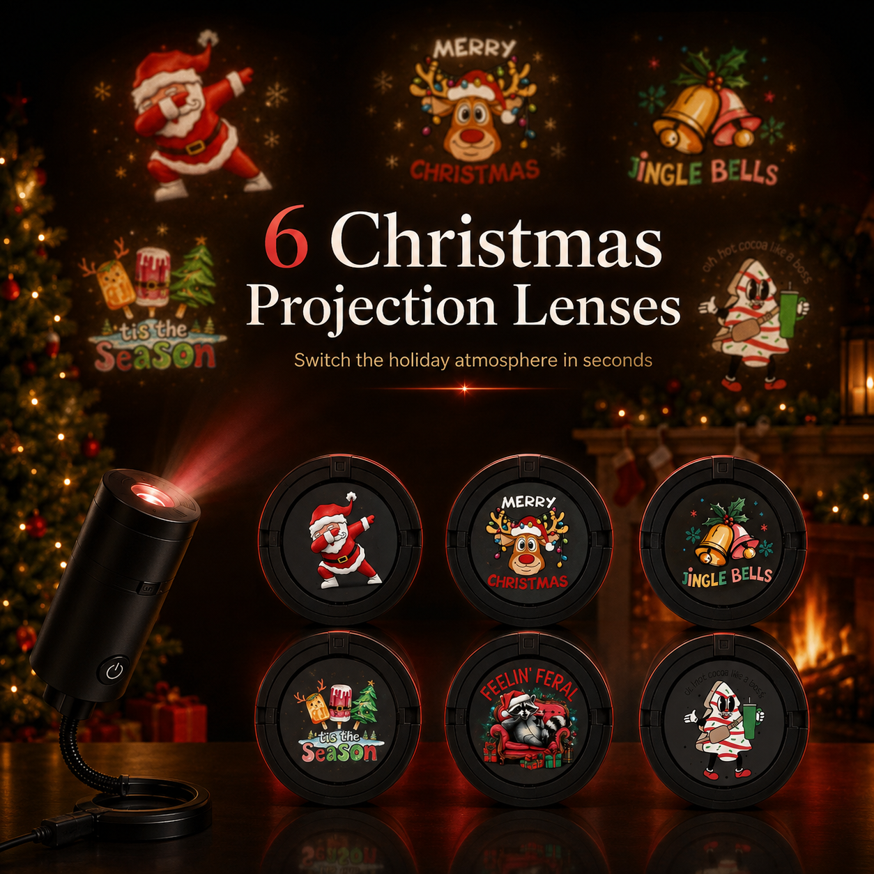 🎄6-Pack Christmas Projection Lenses – Festive Holiday Projection Slides