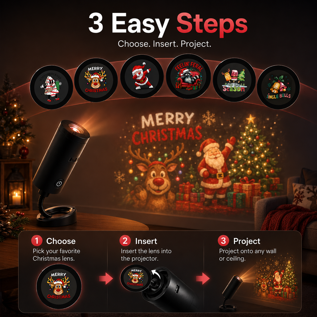 🎄6-Pack Christmas Projection Lenses – Festive Holiday Projection Slides