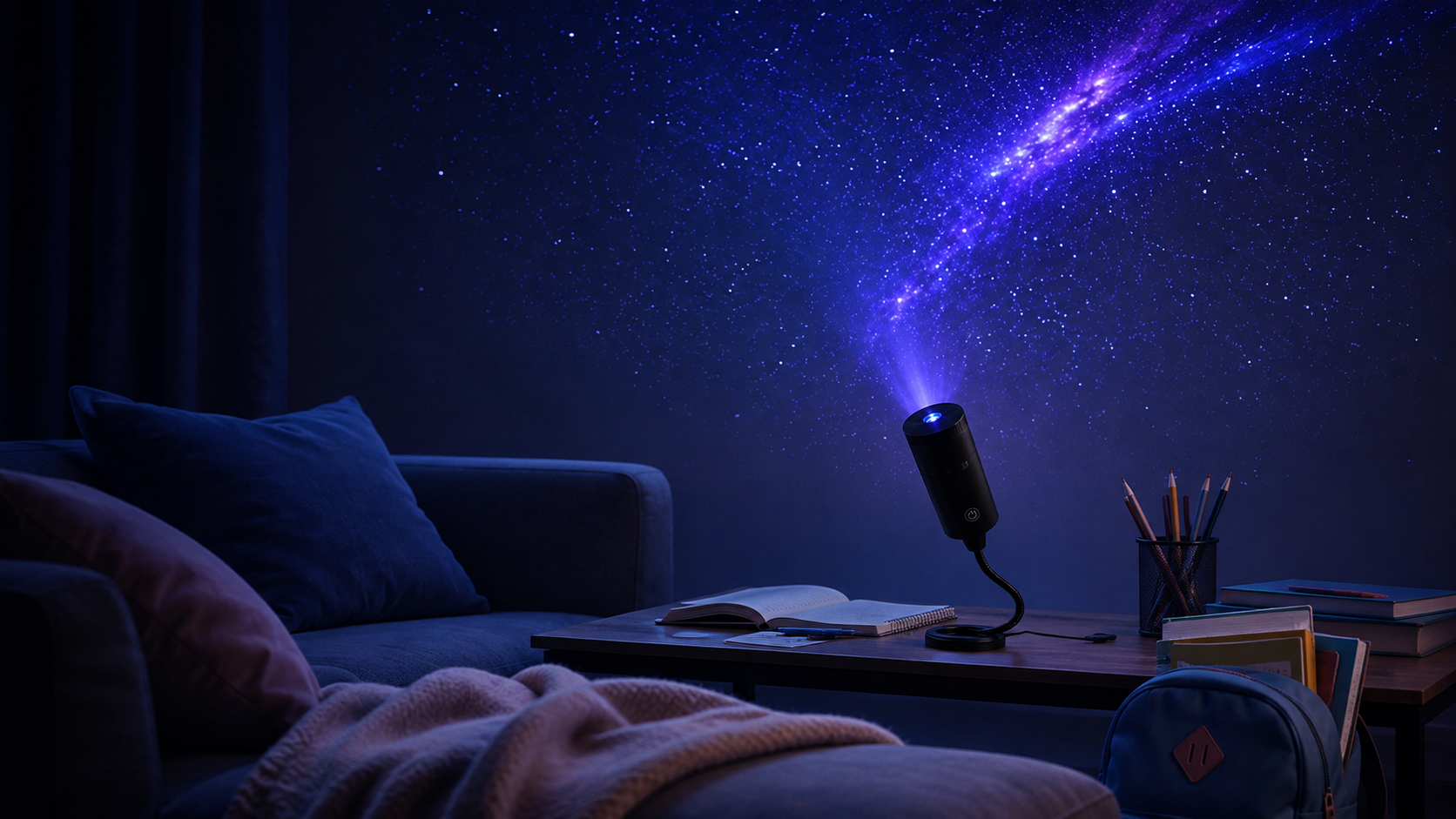 Relaxing galaxy projector room