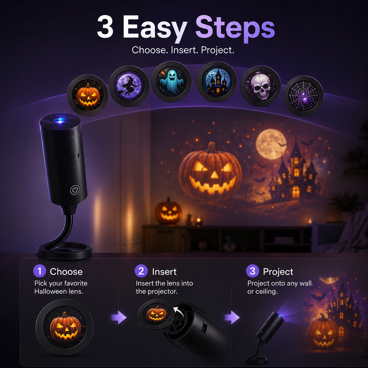 Halloween Projection Lens Set – 6 Spooky Scenes