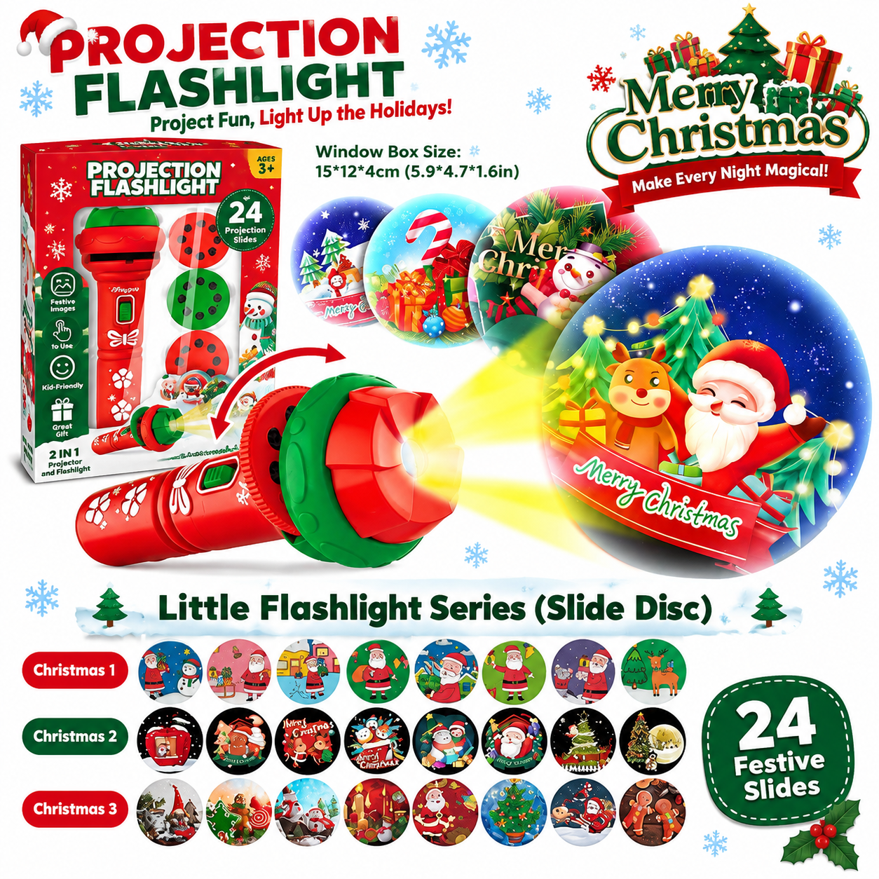 🎃🎄 Kids’ Holiday Projection Flashlight – 24 Fun Pictures