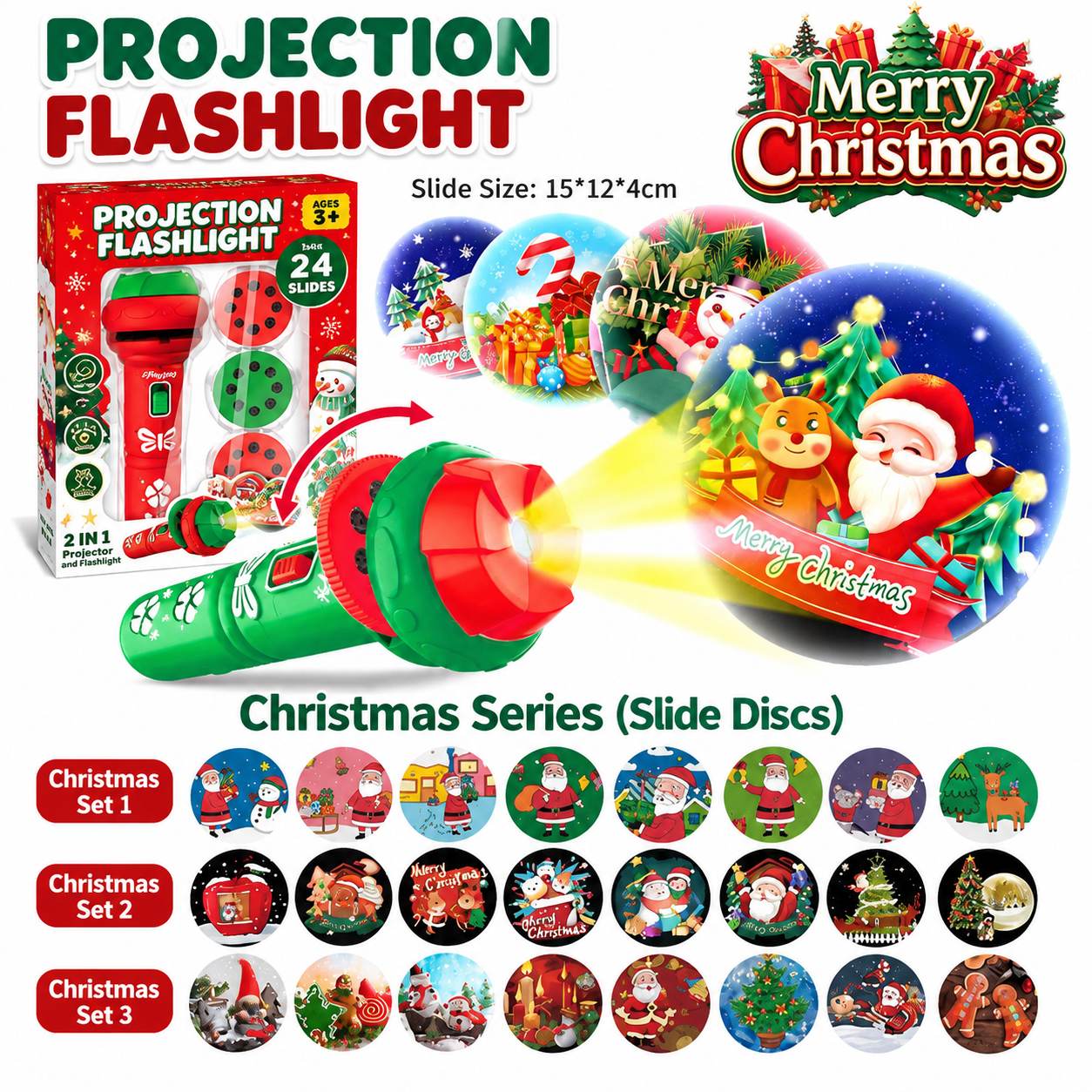 🎃🎄 Kids’ Holiday Projection Flashlight – 24 Fun Pictures