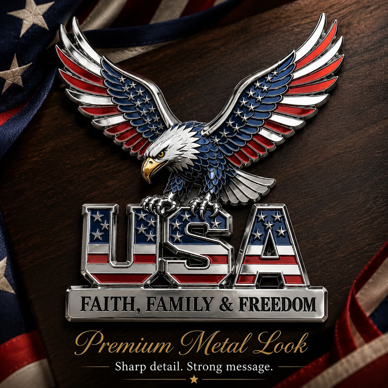 🇺🇸250th Anniversary - ★USA Faith, Family & Freedom★ Metal Emblem