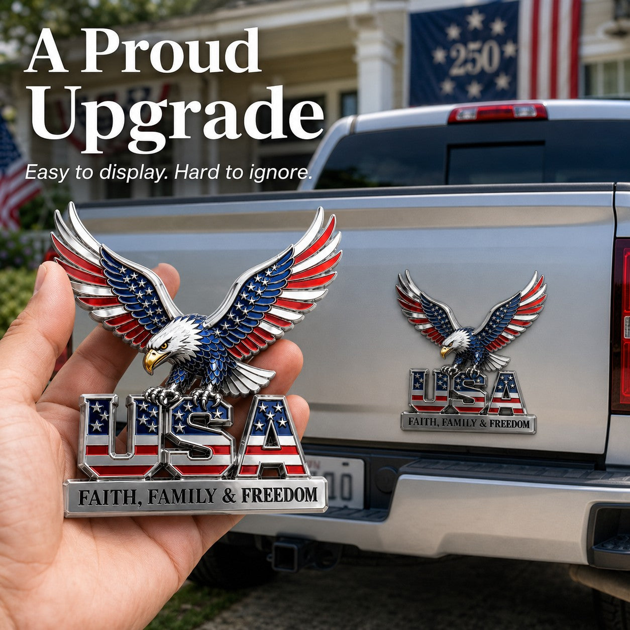 🇺🇸250th Anniversary - ★USA Faith, Family & Freedom★ Metal Emblem