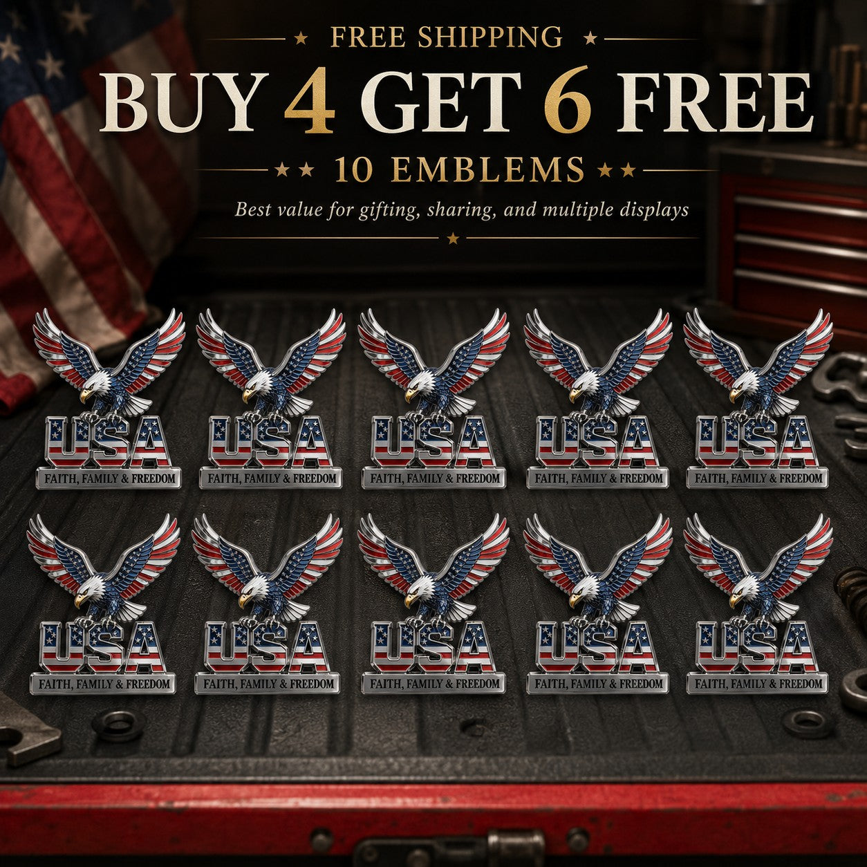 🇺🇸250th Anniversary - ★USA Faith, Family & Freedom★ Metal Emblem