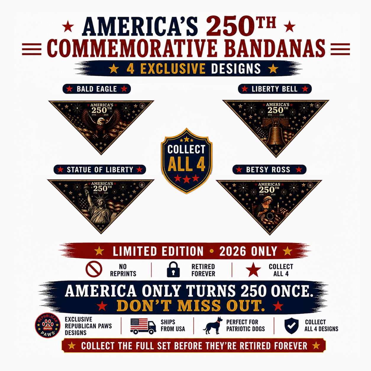 America's 250th Dog Bandana