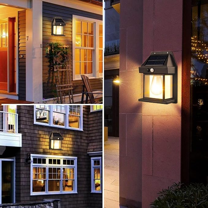Solar wall lanterns styled around outdoor entrances